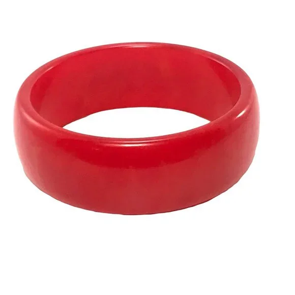 Vintage Wide Marbled Cherry Red Bakelite Bangle Bracelet 1930s - 1940s - Picture 6 of 8